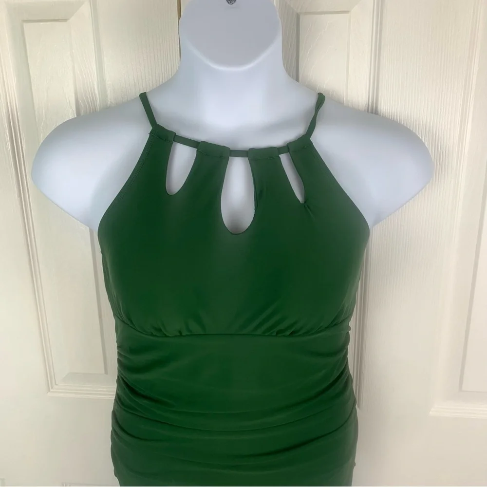 CUPSHE Women's Green Swimsuit One Piece High Neck Cutouts Lace Up Back Large NWT